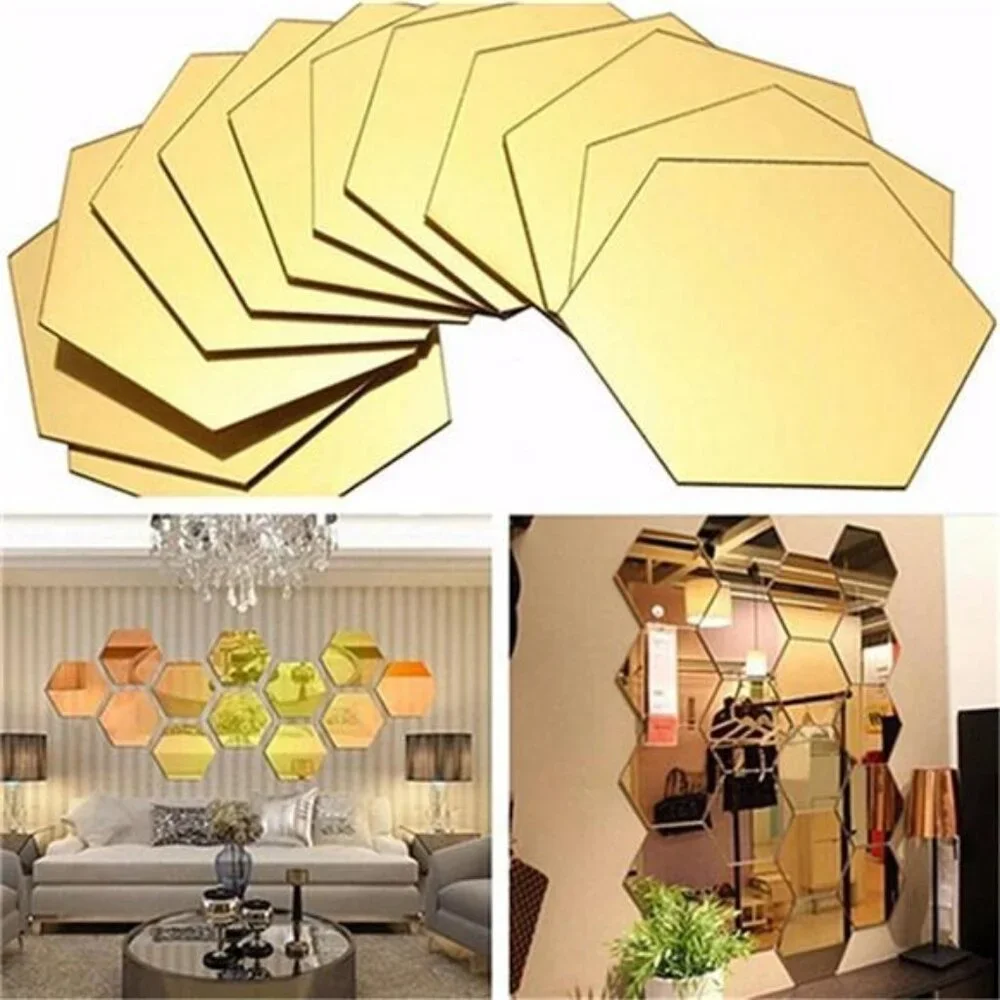 Mirror Wall Stickers - 12PCS Hexagon Art DIY Decorative Acrylic Sheet Plastic